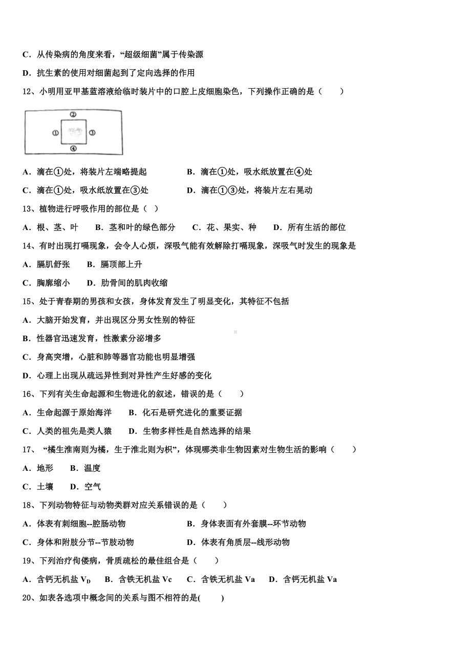 2023-2024学年福建省龙岩市(五县重点中学毕业升学考试模拟卷生物卷含解析.doc_第3页