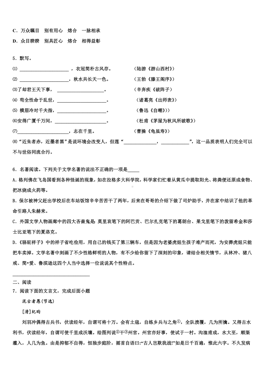 黑龙江省密山市实验中学2022-2023学年中考五模语文试题含解析.doc_第2页