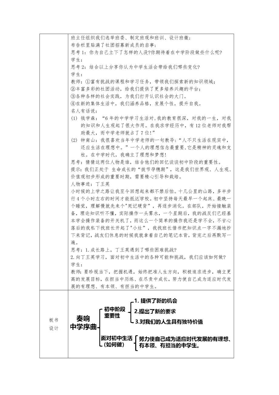 1.1《奏响中学序曲》表格式教案[核心素养目标]-（2024新部编）统编版七年级上册《道德与法治》.docx_第2页