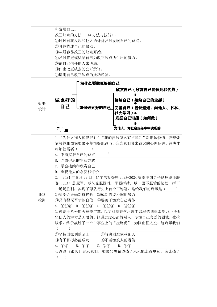 2.2《做更好的自己》表格式教学设计[核心素养目标]-（2024新部编）统编版七年级上册《道德与法治》.docx_第3页