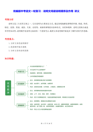 统编版中考语文一轮复习：说明文阅读说明顺序及作用 讲义（含练习题及答案）.docx