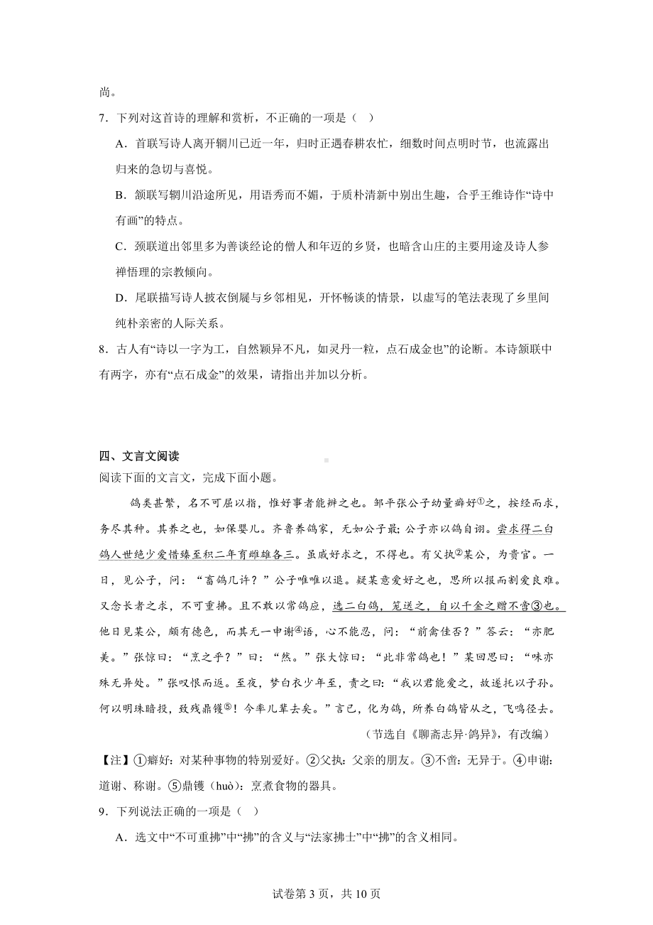 2024年湖南省长沙市长郡教育集团中考二模语文试题.docx_第3页