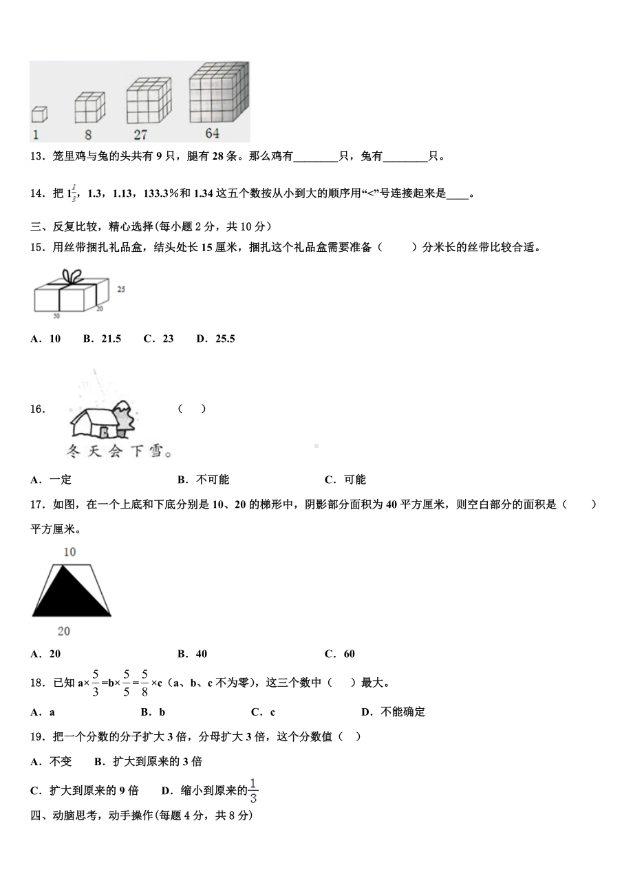 2024年四川省甘孜藏族自治州白玉县六年级下学期小升初招生数学试卷含解析.doc_第2页