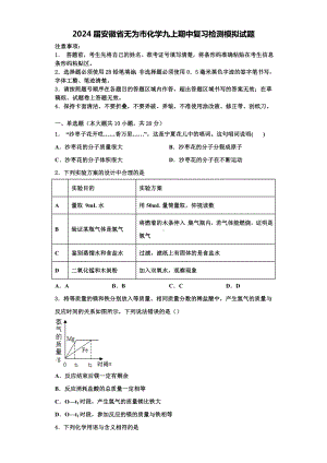 2024届安徽省无为市化学九上期中复习检测模拟试题含解析.doc