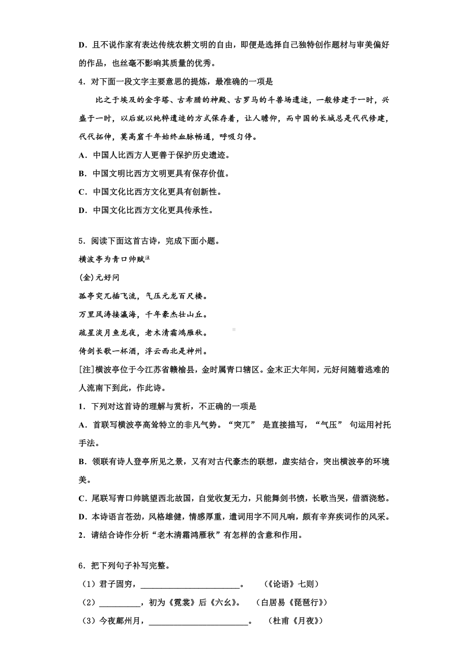 山东省济南市实验中学2023年高三语文第一学期期末复习检测模拟试题含解析.doc_第3页