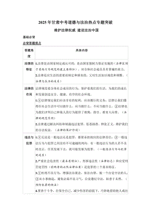 2025年甘肃中考道德与法治热点专题突破 - 维护法律权威 建设法治中国.docx