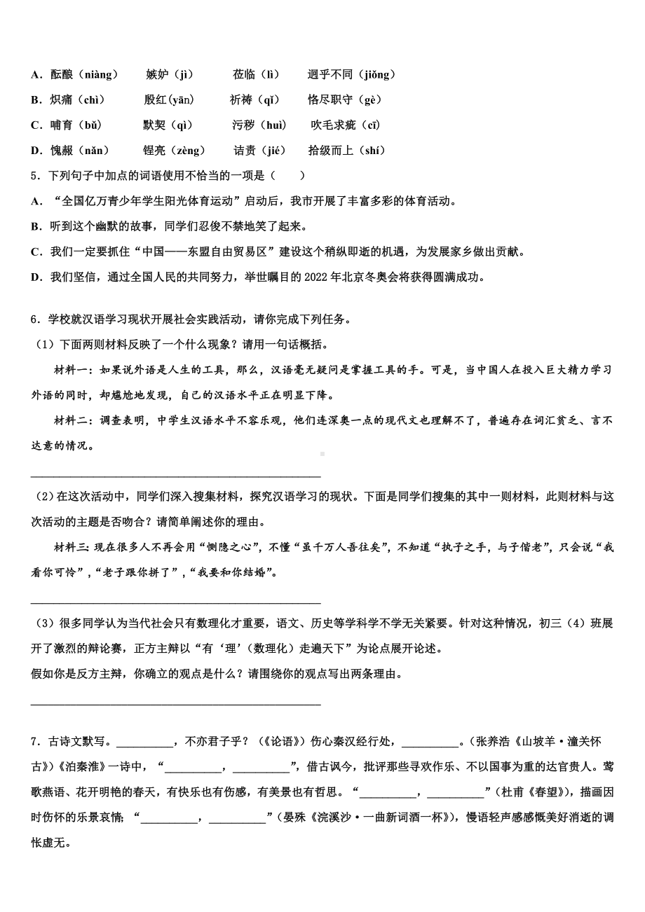 2024届浙江省宁波市李兴贵中学中考适应性考试语文试题含解析.doc_第2页