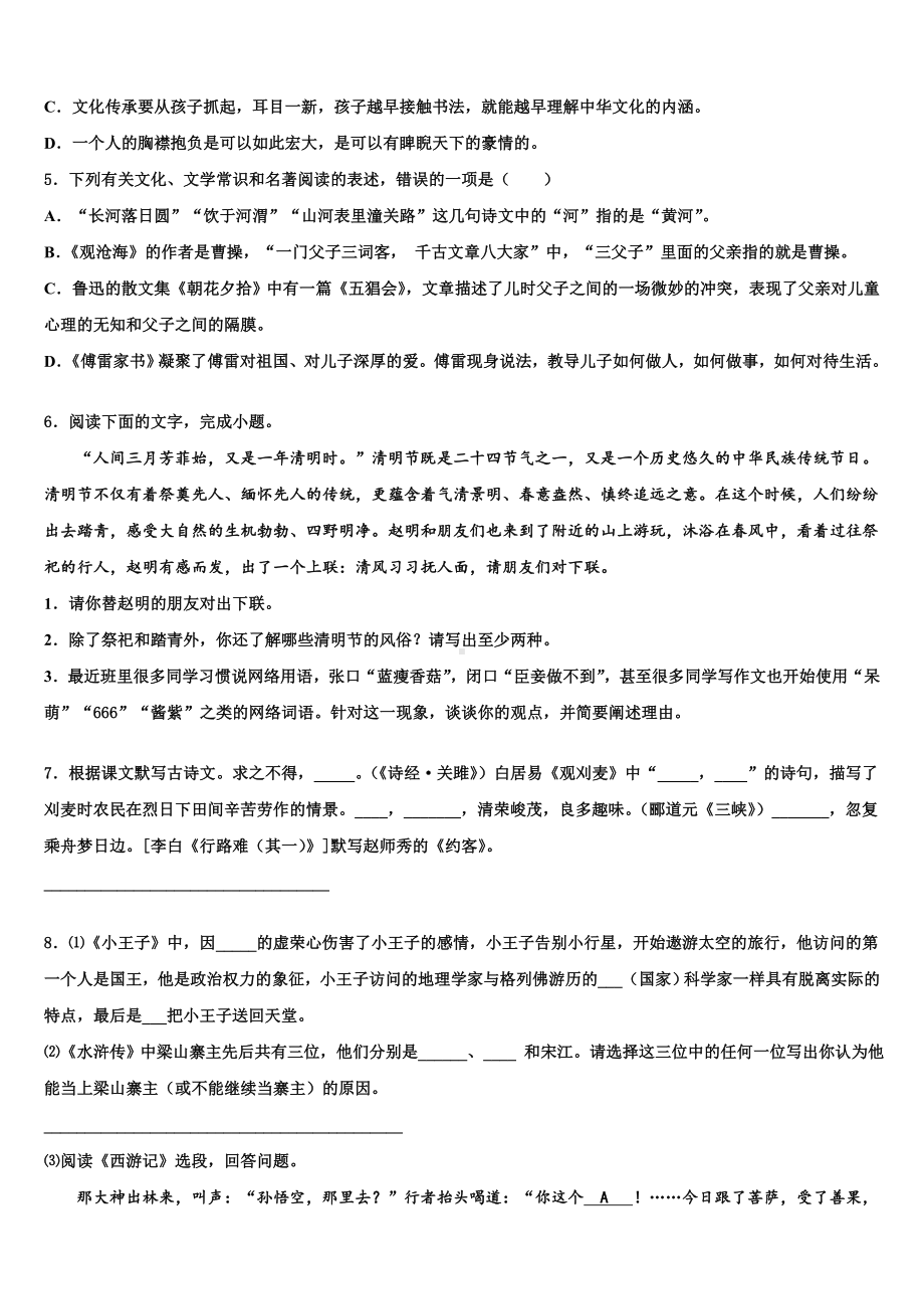 安徽省宿州2023-2024学年十校联考最后语文试题含解析.doc_第2页