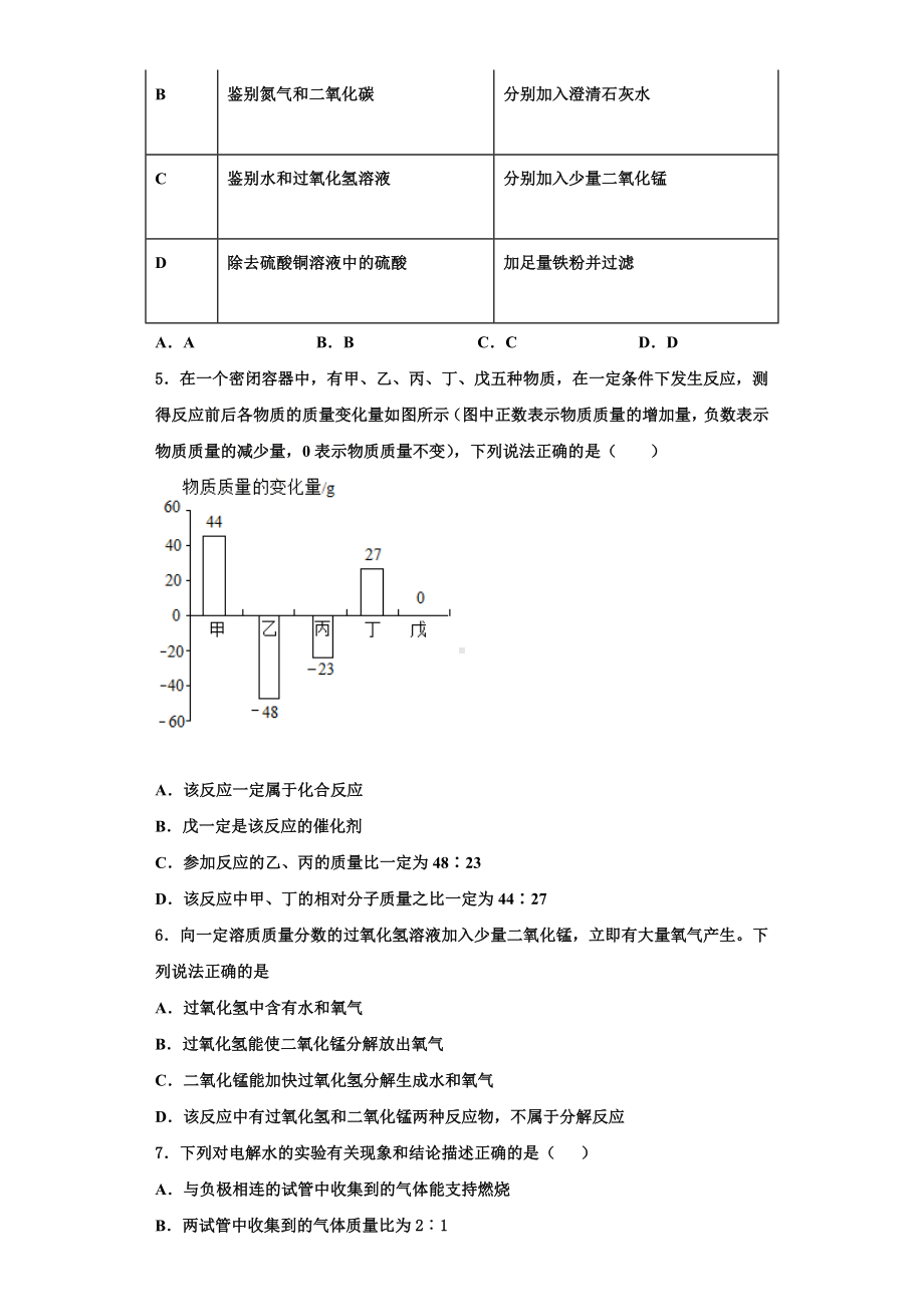 山东省济宁市鲁桥镇第一中学2023-2024学年九年级化学第一学期期中经典模拟试题含解析.doc_第2页