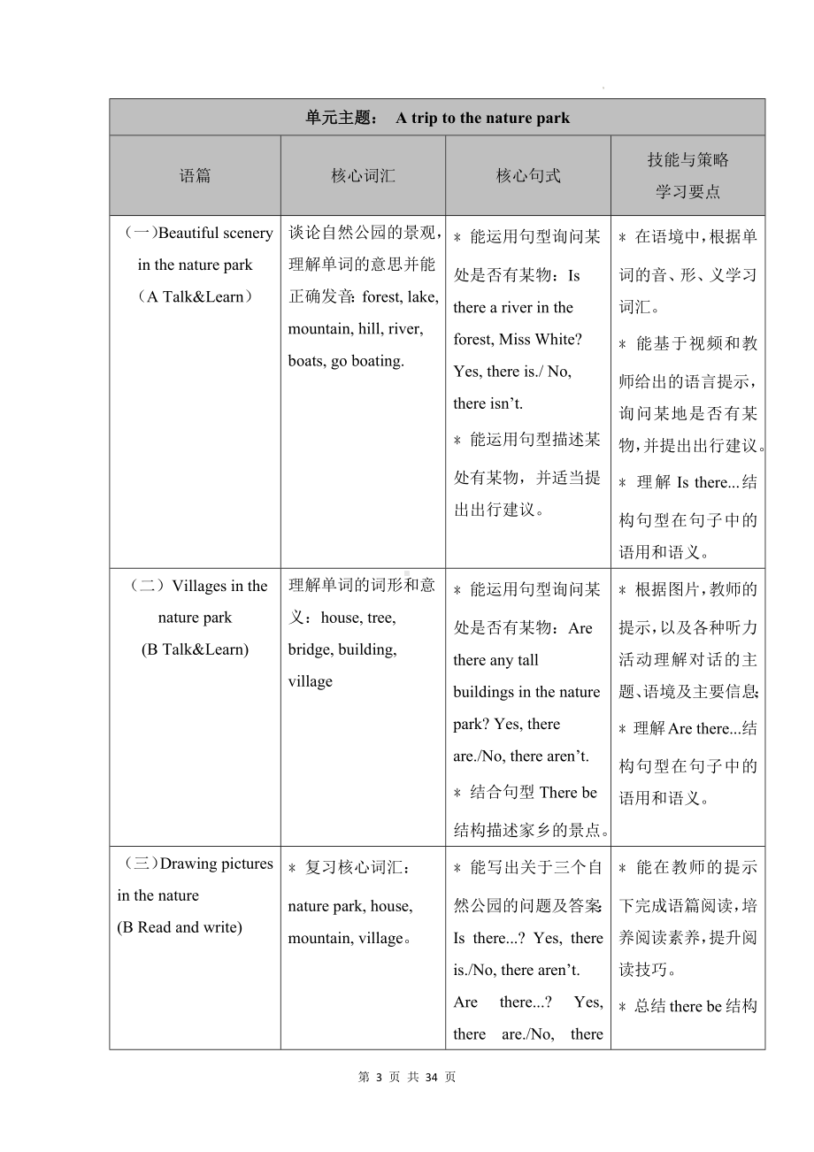 人教PEP版五年级上册英语Unit 6 In a nature park单元整体教学设计.docx_第3页