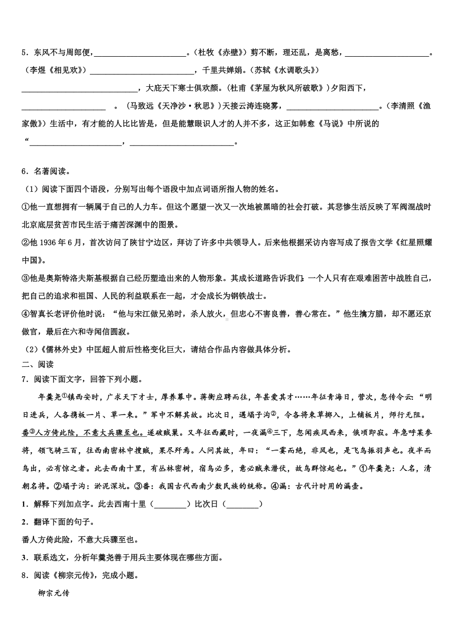 2023-2024学年湖南省长沙浏阳市达标名校中考语文模拟精编试卷含解析.doc_第2页