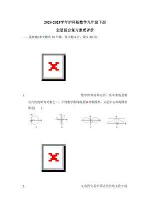 2024-2025学年沪科版数学九年级下册全册综合复习素质评价.doc