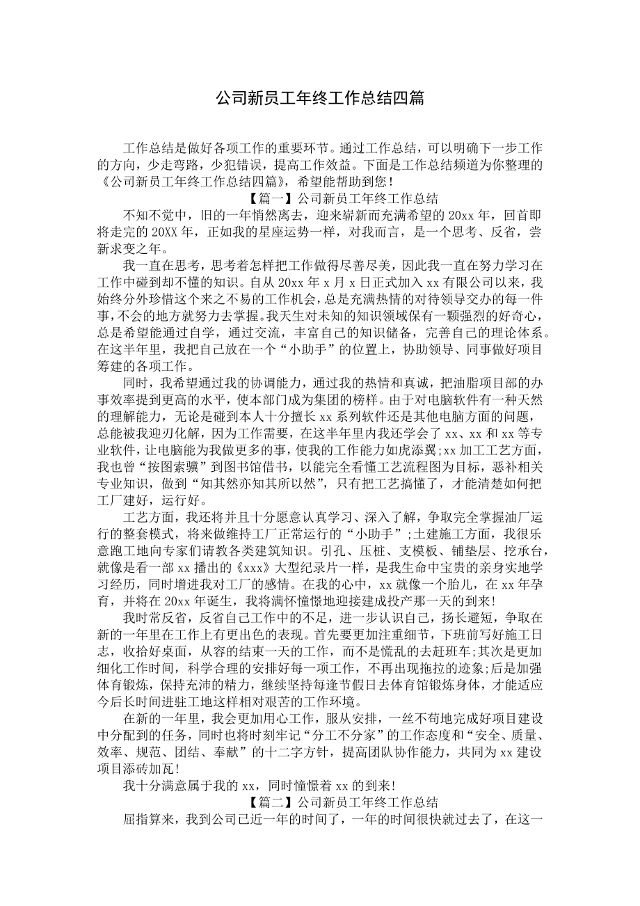 公司新员工年终工作总结四篇.docx_第1页