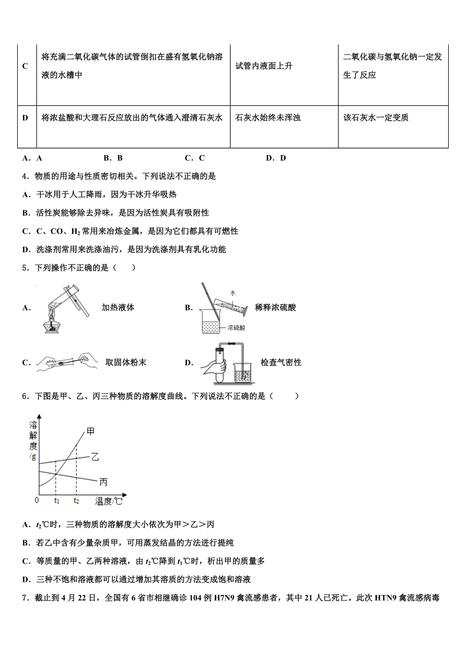 山东省德州地区重点中学2024届中考化学模拟精编试卷含解析.doc_第2页