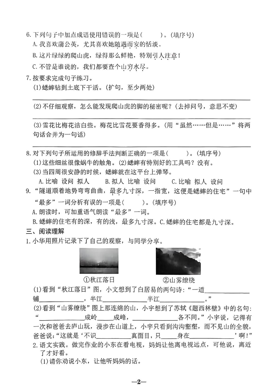 广东省汕头市金平区2024-2025学年四年级上学期期中语文试题.pdf_第2页