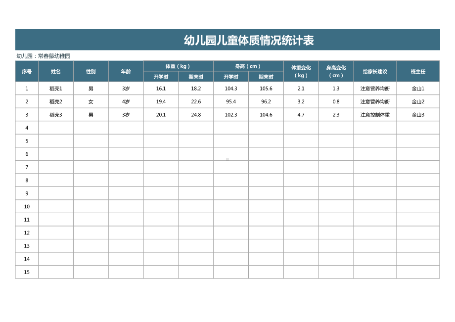 幼儿园儿童体质情况统计表模板.xlsx_第1页