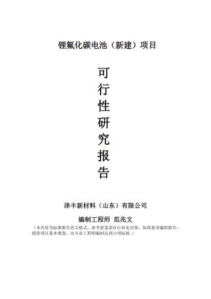 锂氟化碳电池建议书可行性研究报告备案可修改案例模板.doc