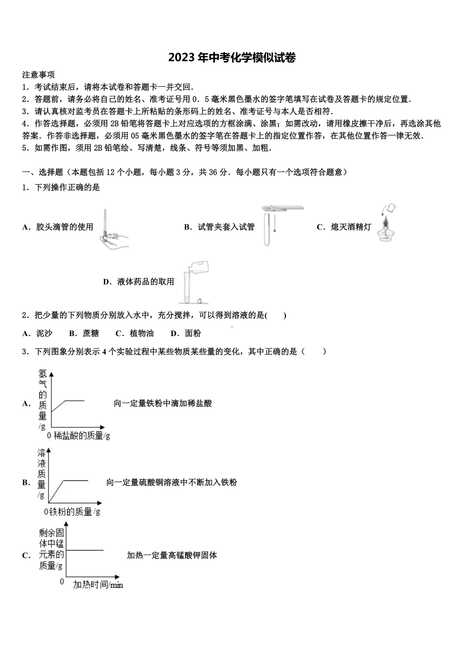 广西崇左市龙州县2023届中考化学考试模拟冲刺卷含解析.doc_第1页