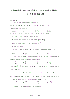 河北省邯郸市2024-2025学年高三上学期新高考单科模拟卷(四)(11月期中)数学试题.pdf