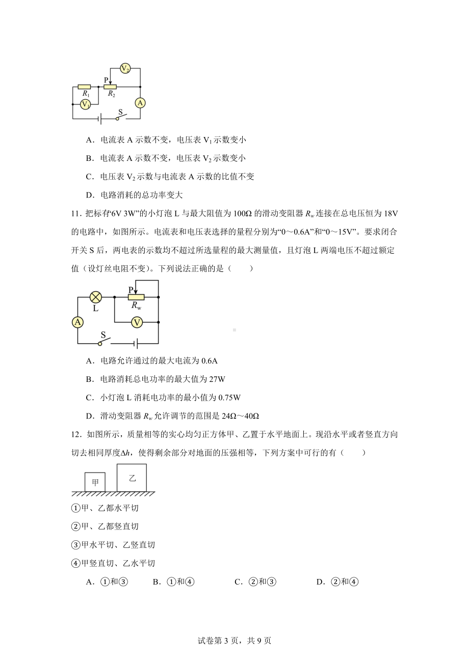 2024年新疆昌吉市第九中学中考模拟物理试题.docx_第3页