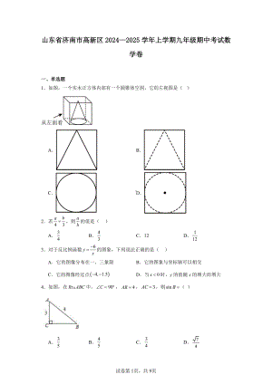 山东省济南市高新区2024—2025学年上学期九年级期中考试数学卷.pdf