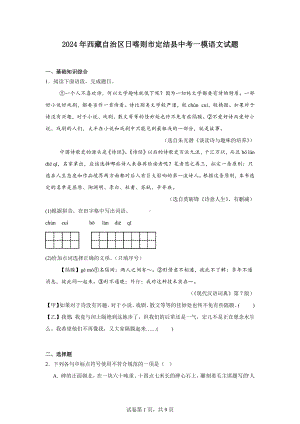 2024年西藏自治区日喀则市定结县中考一模语文试题.docx