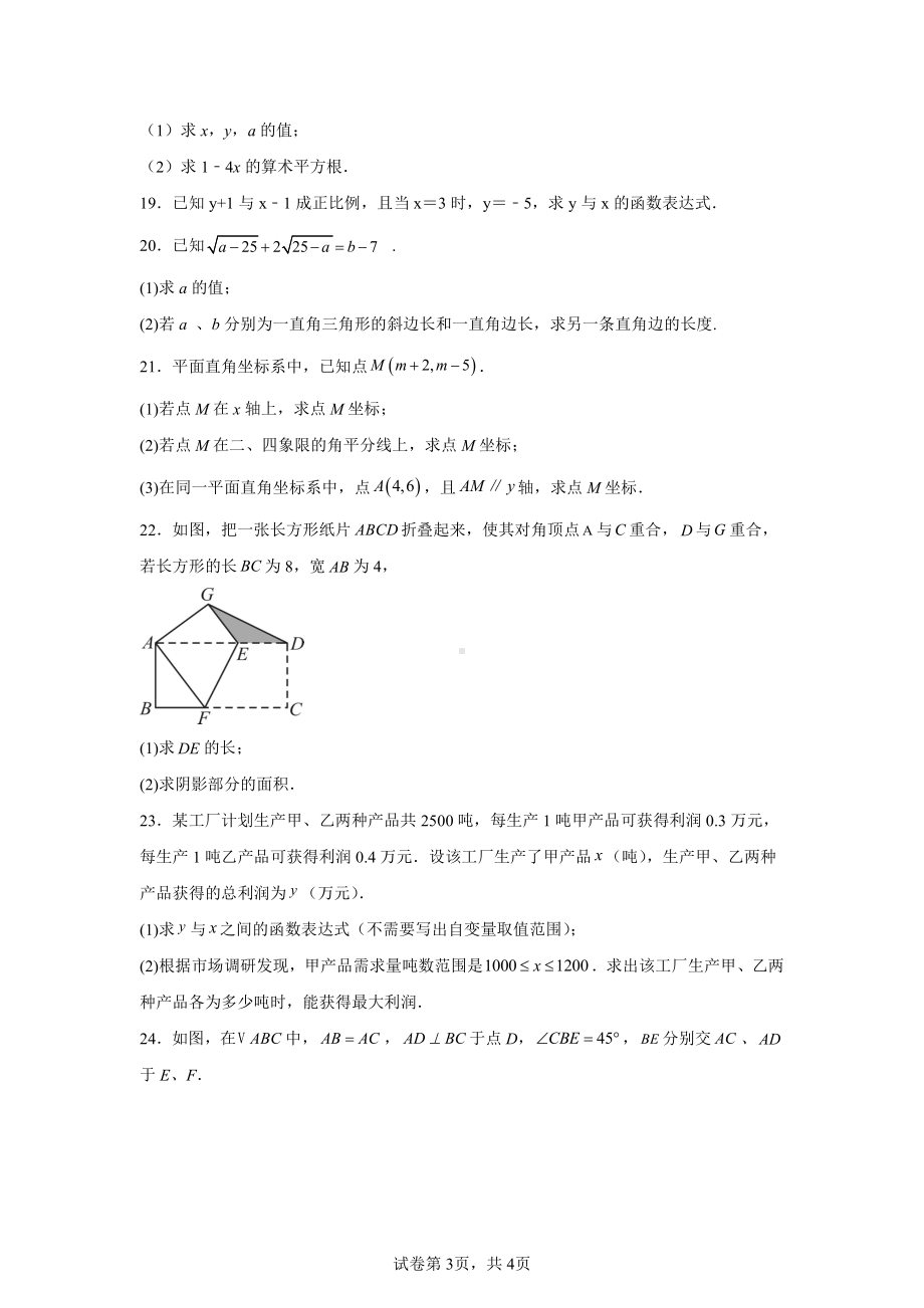 2024—2025学年北师大版八年级上册数学期中考试模拟试卷(第一章-第四章).pdf_第3页