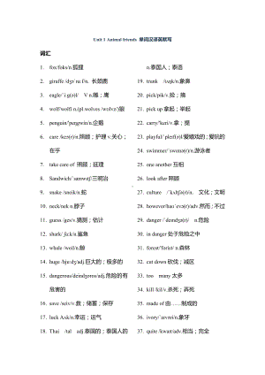 Unit 1 animal friends 单词汉译英默写版-2024新人教版七年级下册《英语》.docx