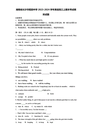 湖南省长沙市稻田中学2023-2024学年英语高三上期末考试模拟试题含解析.doc