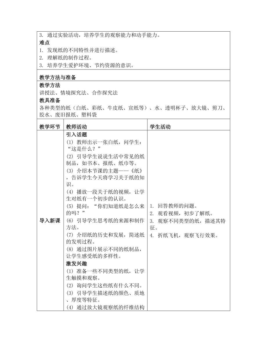 《第三单元 常见的材料：9 纸》教学设计-2024新湘科版一年级上册《科学》.docx_第2页