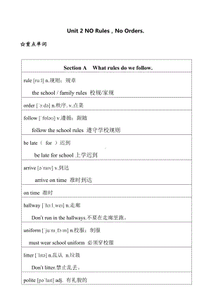 2025新人教版七年级下册《英语》Unit 2 单词短语.docx