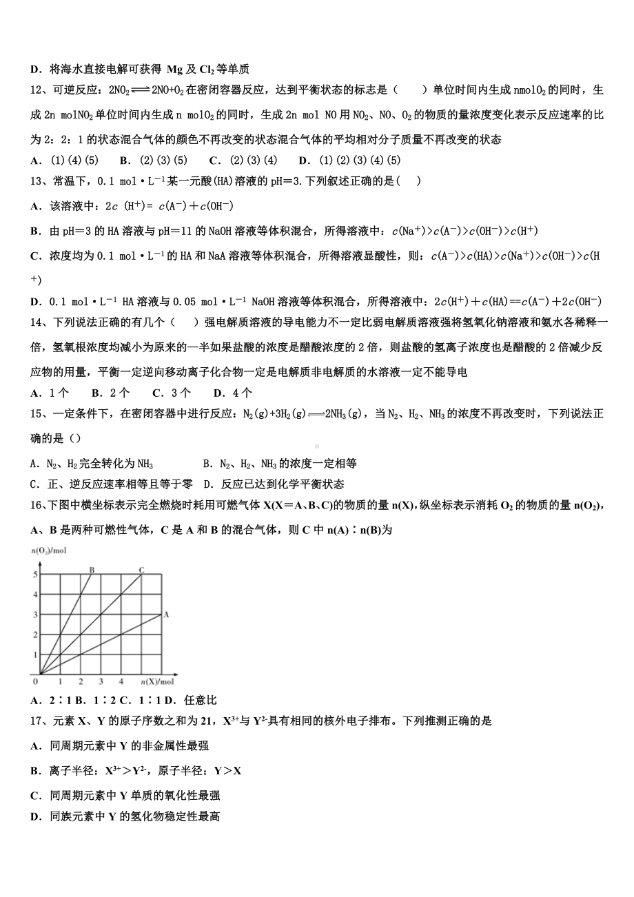 湖南省醴陵两中学2023-2024学年化学高二上期末质量检测模拟试题含解析.doc_第3页