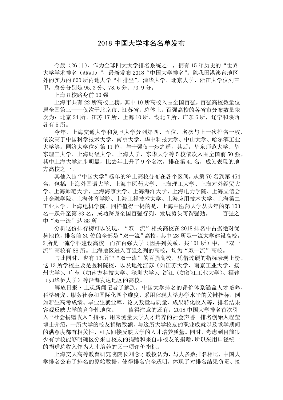 2018中国大学排名名单发布.docx_第1页