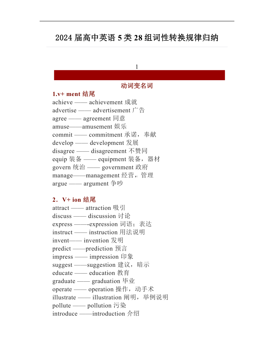 2024届高中英语5类28组词性转换规律归纳.doc_第1页