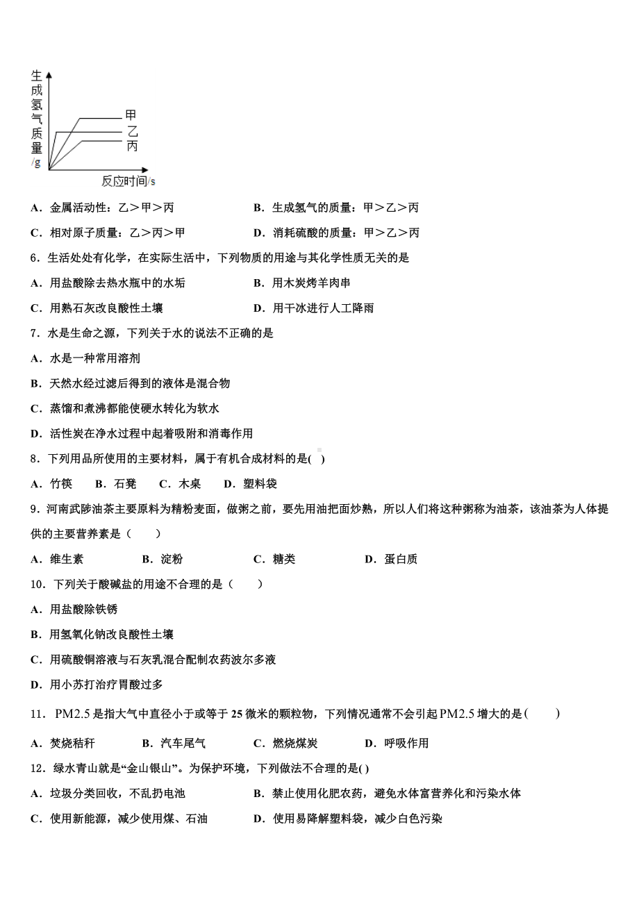 2022-2023学年江苏省江阴市澄东片中考化学模拟预测题含解析.doc_第2页