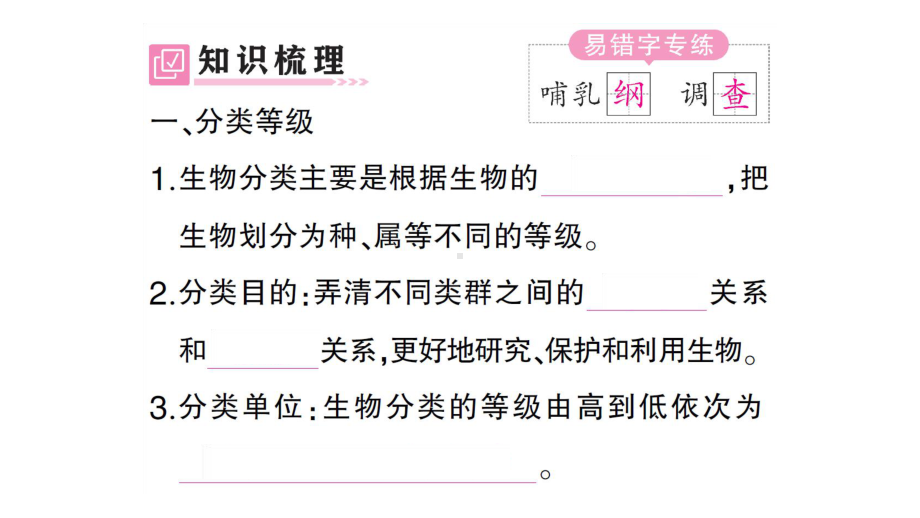 初中生物新人教版七年级上册第二单元第四章第二节 从种到界作业课件2024秋.pptx_第2页