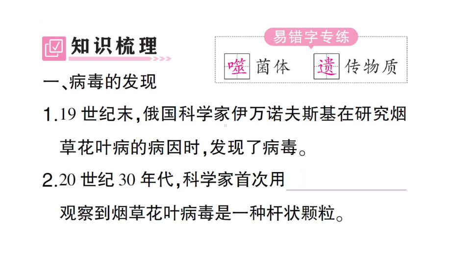 初中生物新人教版七年级上册第二单元第三章第四节 病毒作业课件2024秋.pptx_第2页