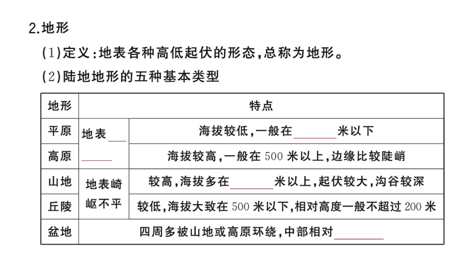 初中地理新湘教版七年级上册第三章第二节 世界的地形作业课件2024秋.pptx_第3页