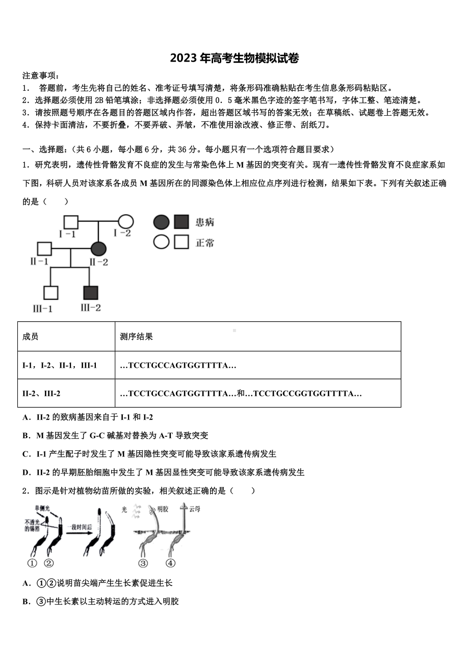 2022-2023学年河北省遵化市堡子店中学高三适应性调研考试生物试题含解析.doc_第1页