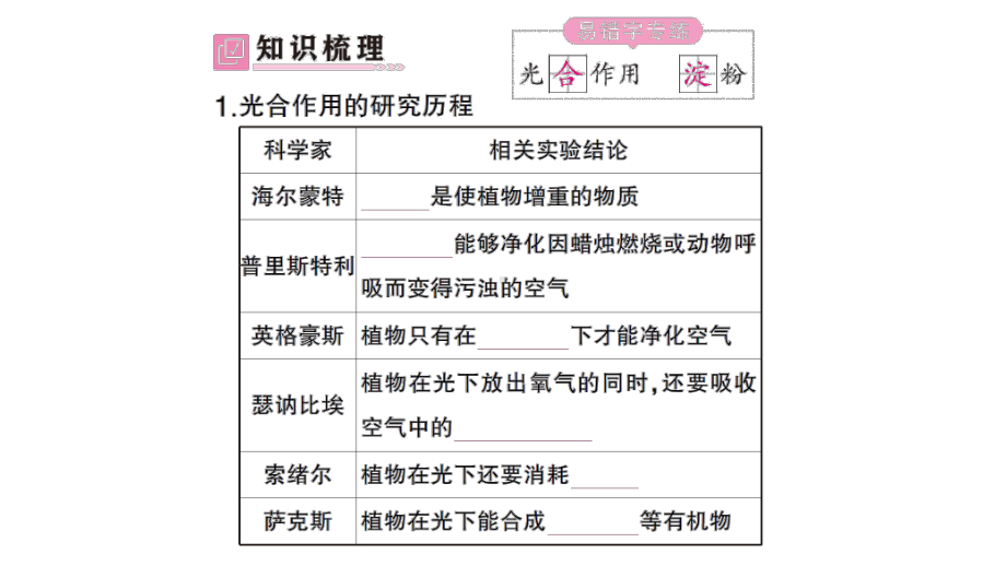 初中生物新北师大版七年级上册第3单元第4章第1节第1课时 光合作用的探索作业课件2024秋.pptx_第2页