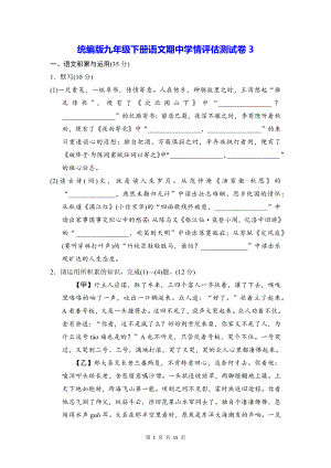 统编版九年级下册语文期中学情评估测试卷3（含答案）.docx