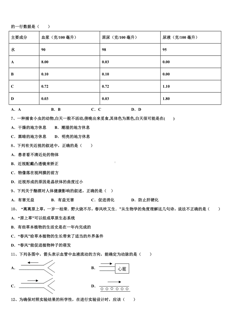 2023届赣州市重点中学中考四模生物试题含解析.doc_第2页