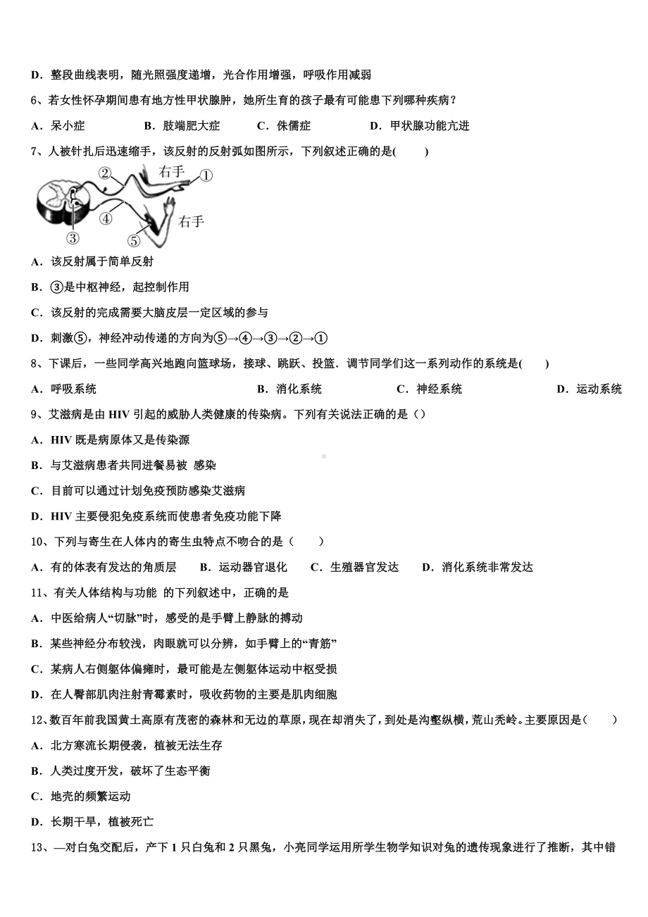 山东省邹平县2023年中考适应性考试生物试题含解析.doc_第2页