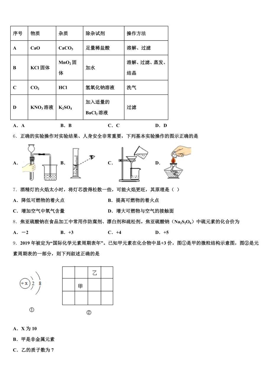 2024-2025学年安徽省定远县初三(高补班)下学期第三次月考化学试题试卷含解析.doc_第2页