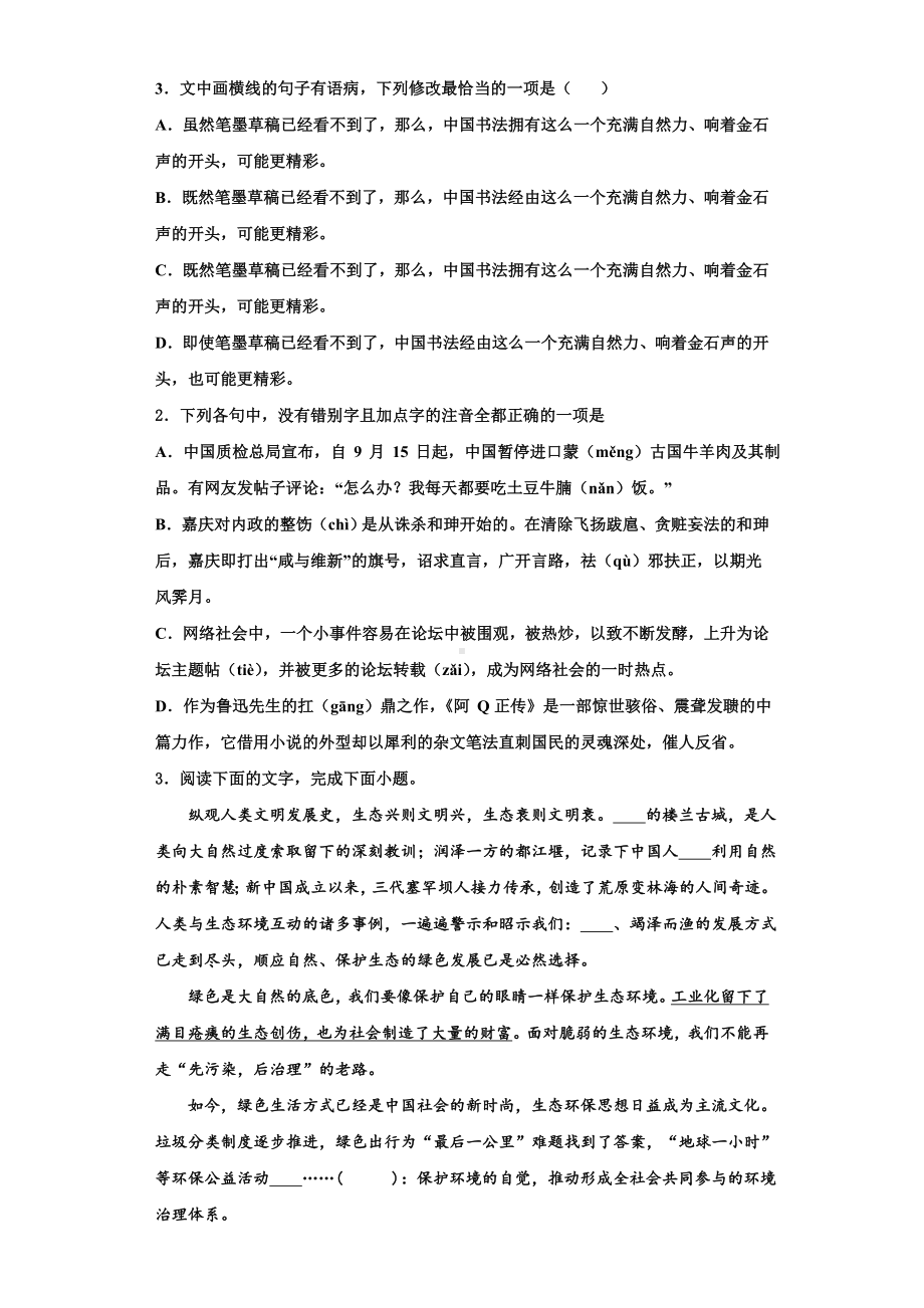 2023年上海市师大二附中语文高三第一学期期末联考试题含解析.doc_第2页