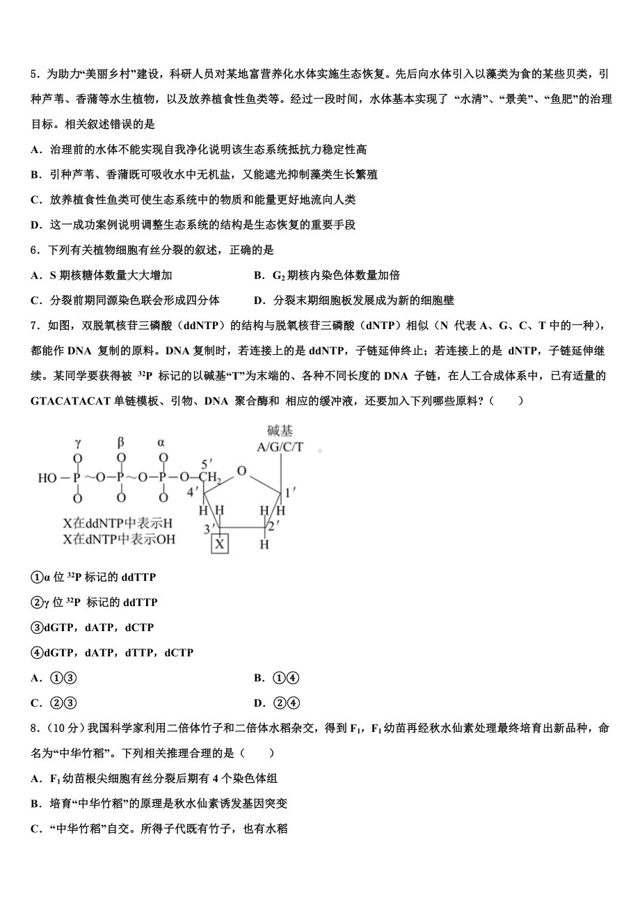 海南省定安中学2023-2024学年生物高三上期末综合测试模拟试题含解析.doc_第2页