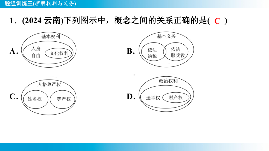 2025年云南中考道德与法治一轮复习 考点真题精选 主题2 法治教育题组训练3(理解权利与义务).pptx_第2页