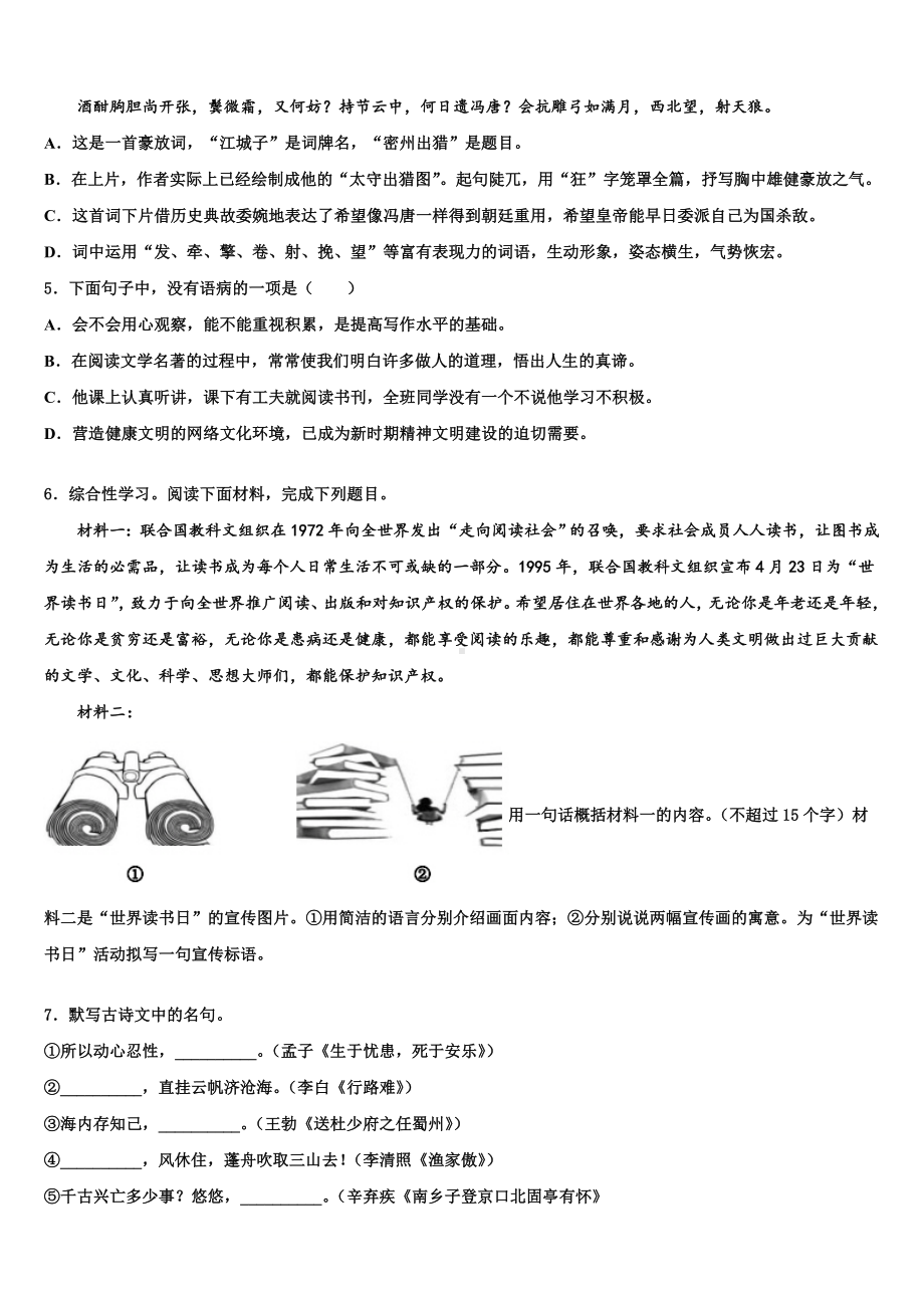 四川省成都市盐道街中学2022-2023学年十校联考最后语文试题含解析.doc_第2页