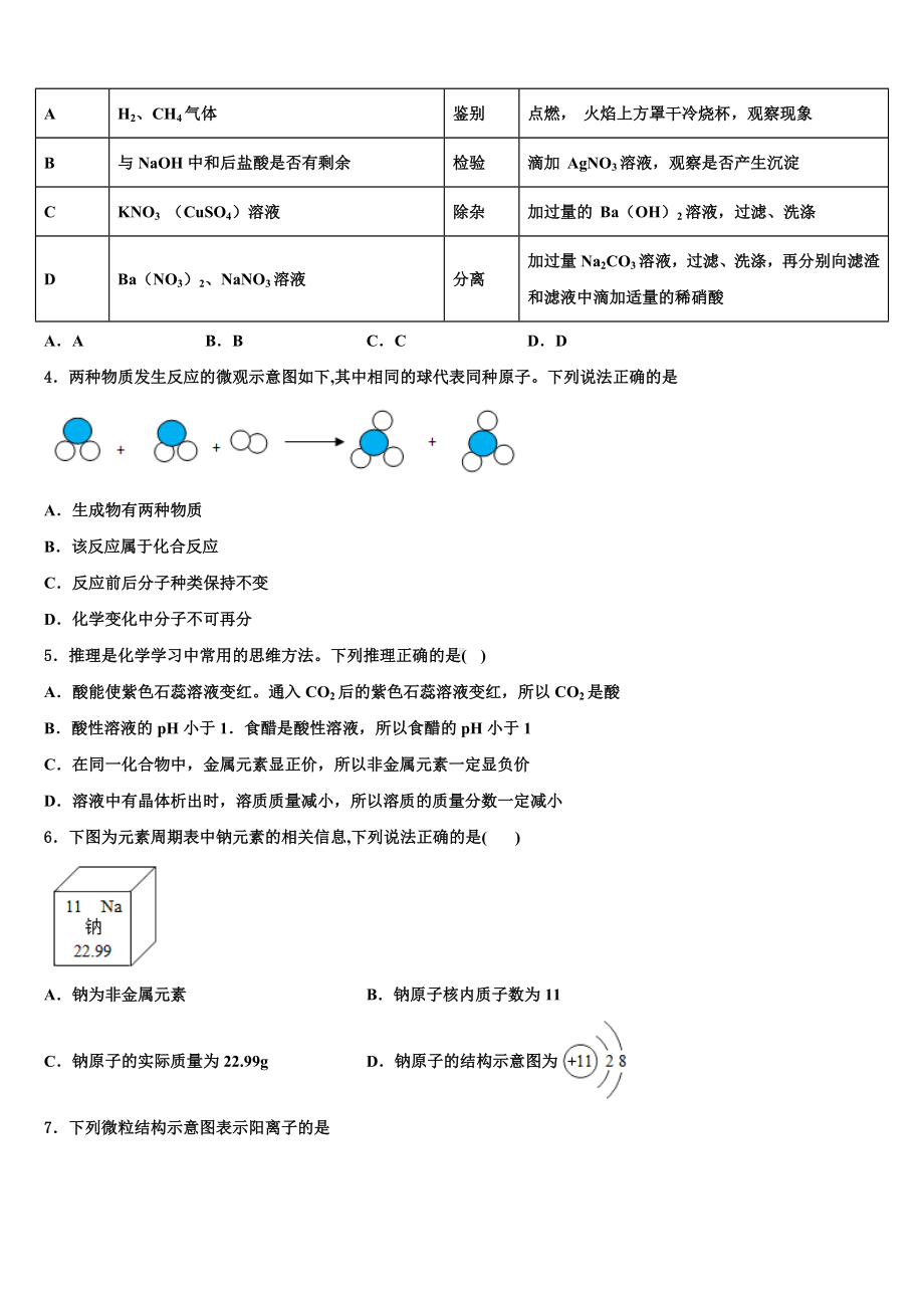 安徽省明光市2024届中考一模化学试题含解析.doc_第2页