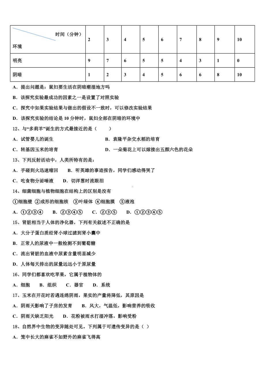 安徽省豪州涡阳县市级名校2024年中考生物考前最后一卷含解析.doc_第3页